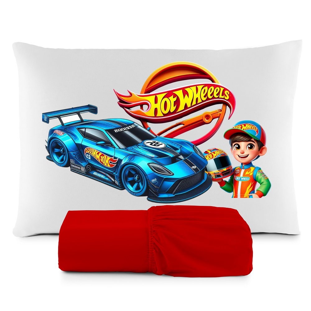 JOGO DE LENÇOL SOLTEIRO INFANTIL HOT WHEELS QUARTO DE MENINO FRONHA