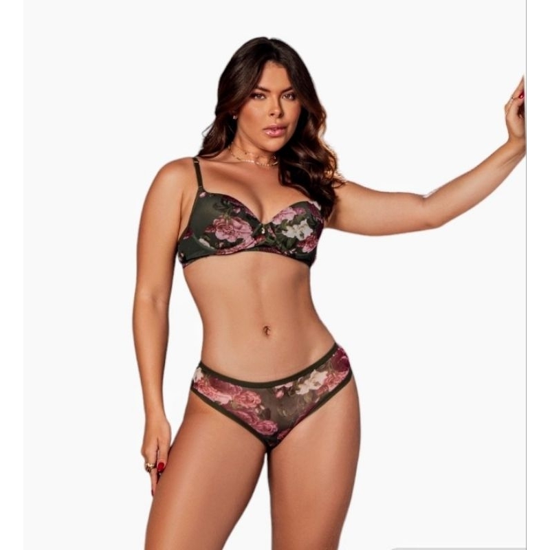 Conjunto Lingerie Estampado Bojo calcinha e sutiã Luxo confort