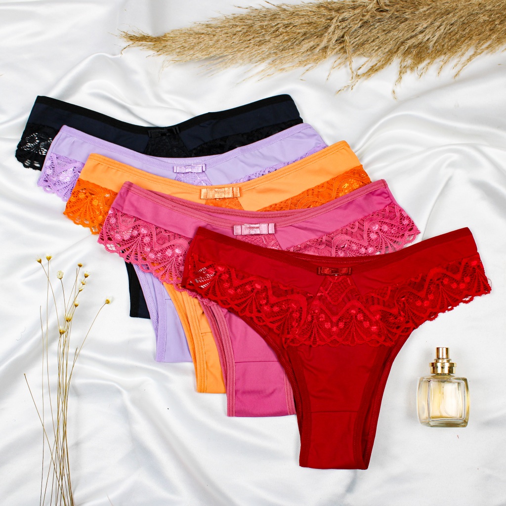 Kit Calcinha Tanga Conforto Renda Lingerie Sensual Microfibra