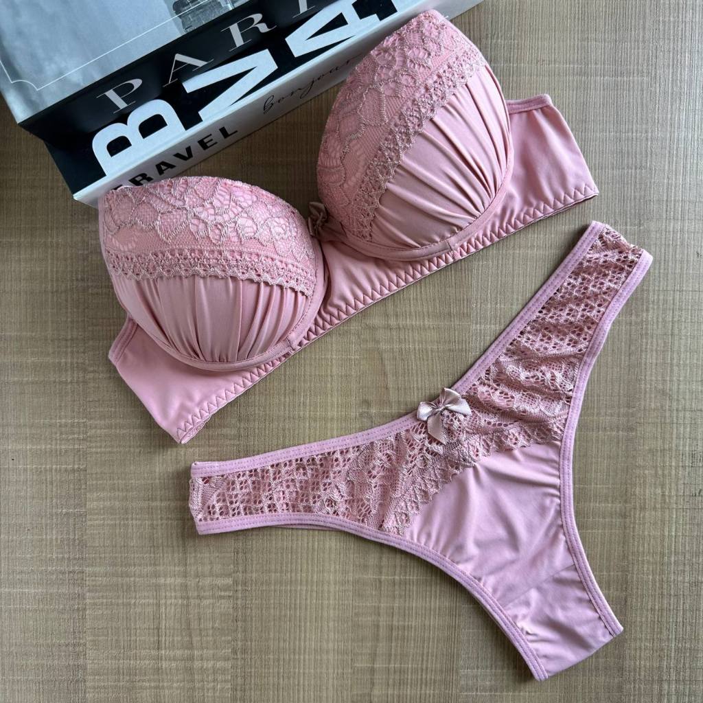 Kit 5 Conjuntos Lingerie Todo Em Poliamida Rendado Calcinha