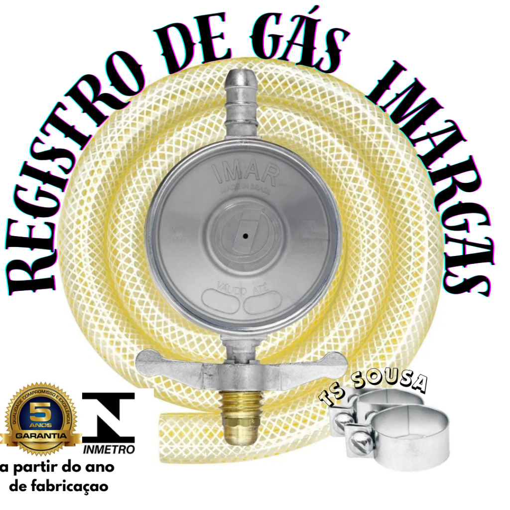 Kit Registro Regulador de gas mangueira 1M abraçadeira click gas