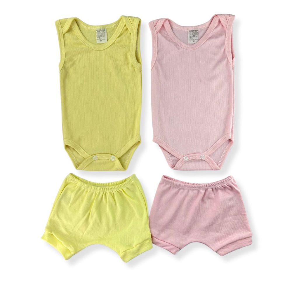 Kit Pe As Body Beb Regata Shorts Tapa Fralda Liso Infantil Ver O