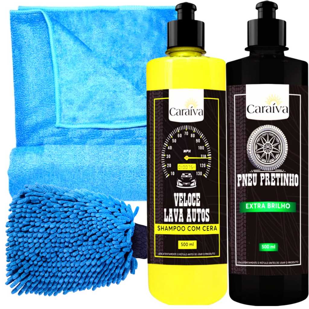 Kit Shampoo Neutro Automotivo Cera De Carnauba Pneu Pretinho