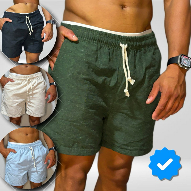 kit 2 Shorts Linho Masculino Básico Mauricinho Premium Bermuda em