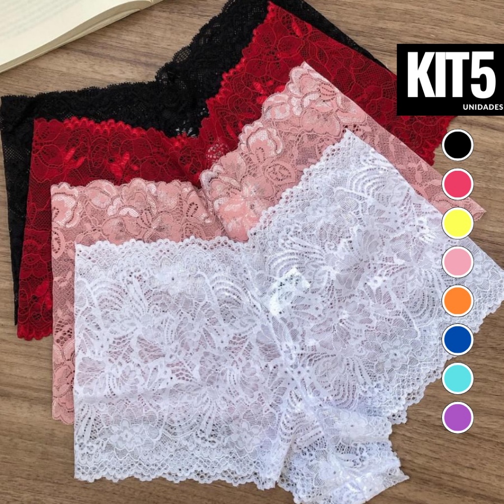 Kit 5 Calcinhas Renda Lingerie Caleçon Lingerie Tanga Shortinho