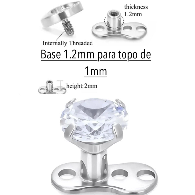 Piercing microdermal em titânio pedra de zircônia 4mm para base de