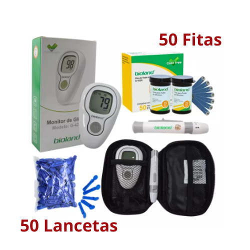 Kit Aparelho Medir Diabetes Bioland G Glicose Tiras