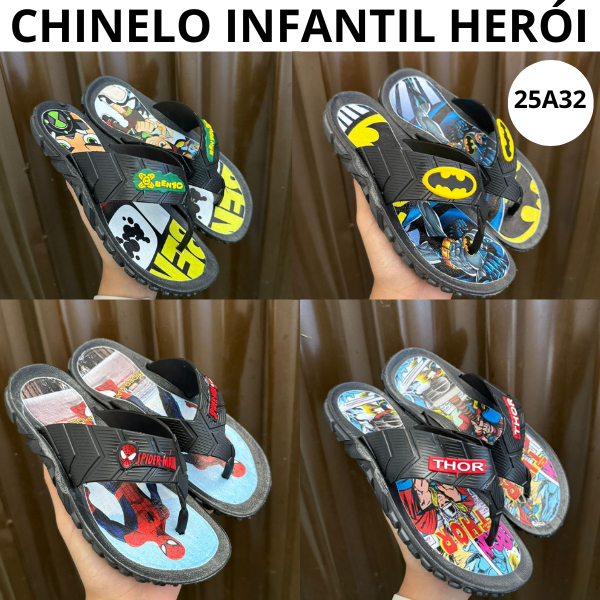 Chinelo Infantil de Menino Super Heróis Homem Aranha Ben10 Batman Hot