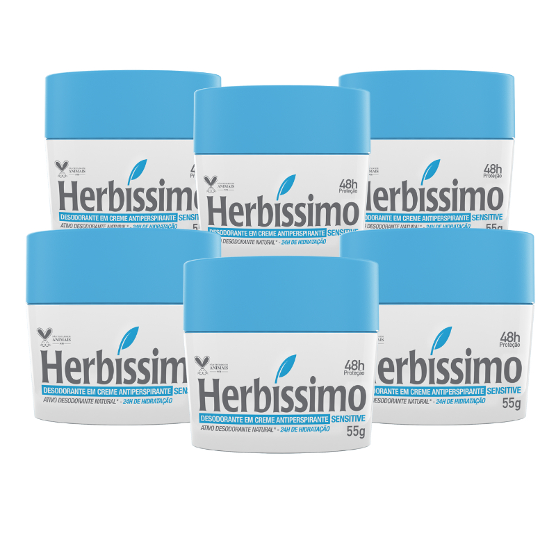 Kit Desodorante Creme Antitranspirante Sensitive Herbissimo 55G 6