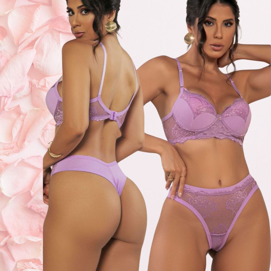Conjunto de lingerie sexy calcinha fio e sutiã bojo Shopee Brasil