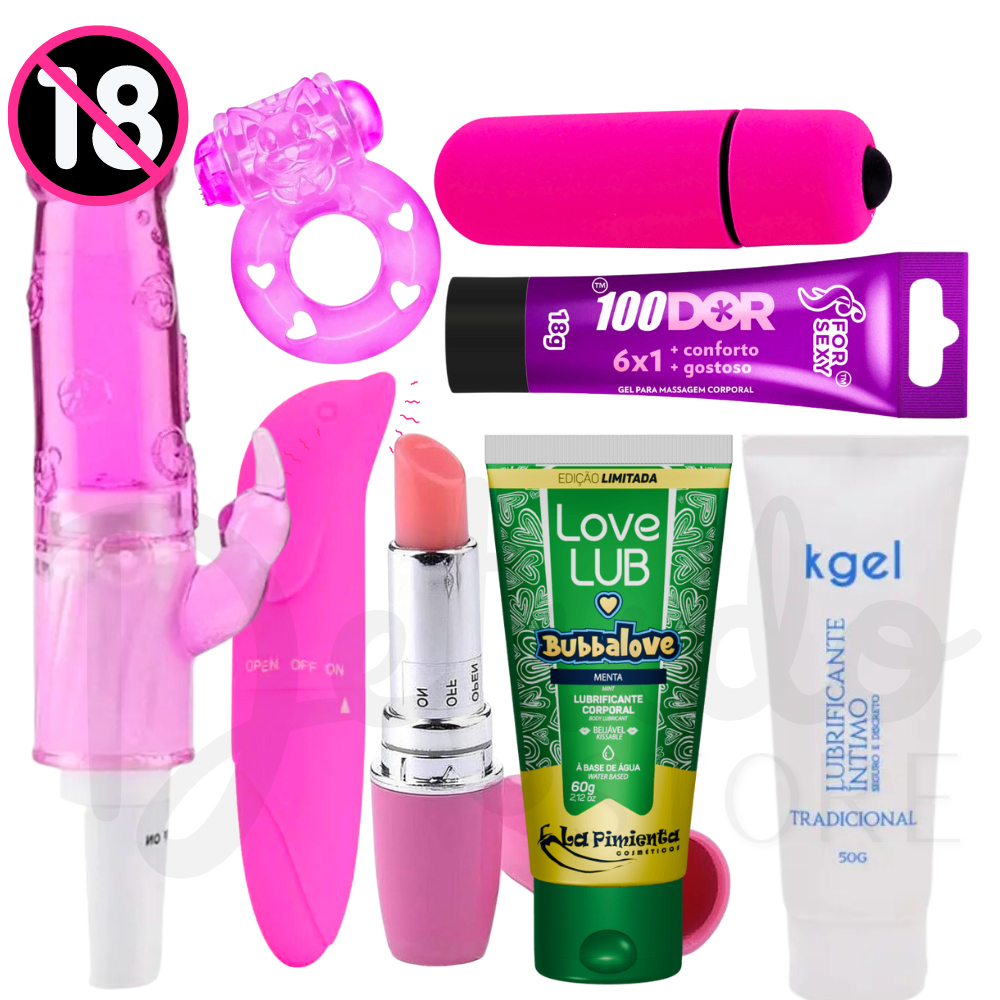 Kit Sex Shop 8 Itens Vibradores Anel Peniano Gel Lubrificante íntimo
