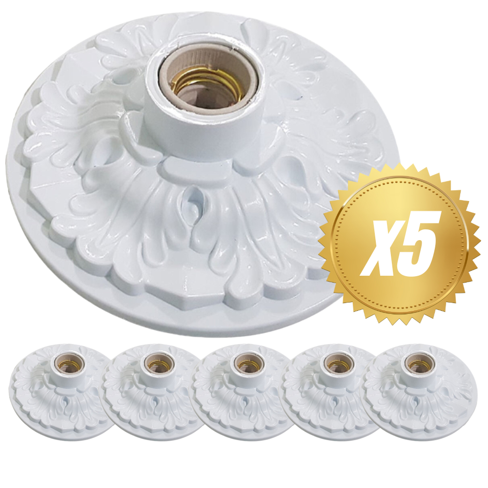 Kit Luminaria Plafonier Plafon Colonial Branco Soquete Teto Lustre