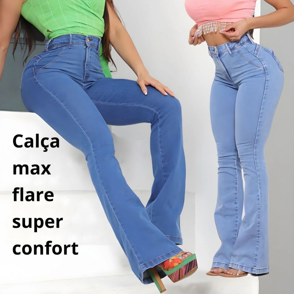 Cal A Max Flare Pantalona Feminino Elastano Luxo Levanta Bumbum