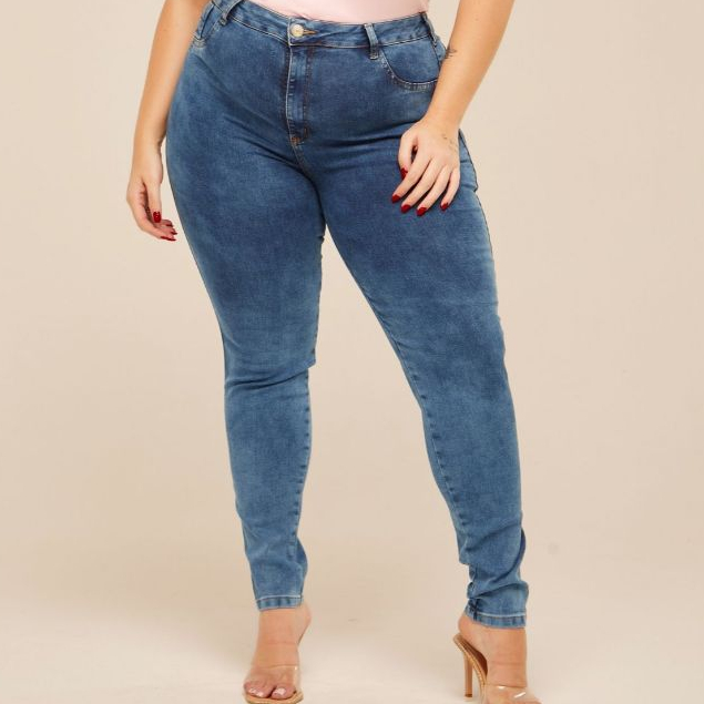 Calças Skinny Plus size Feminina jeans modeladora justa lycra e