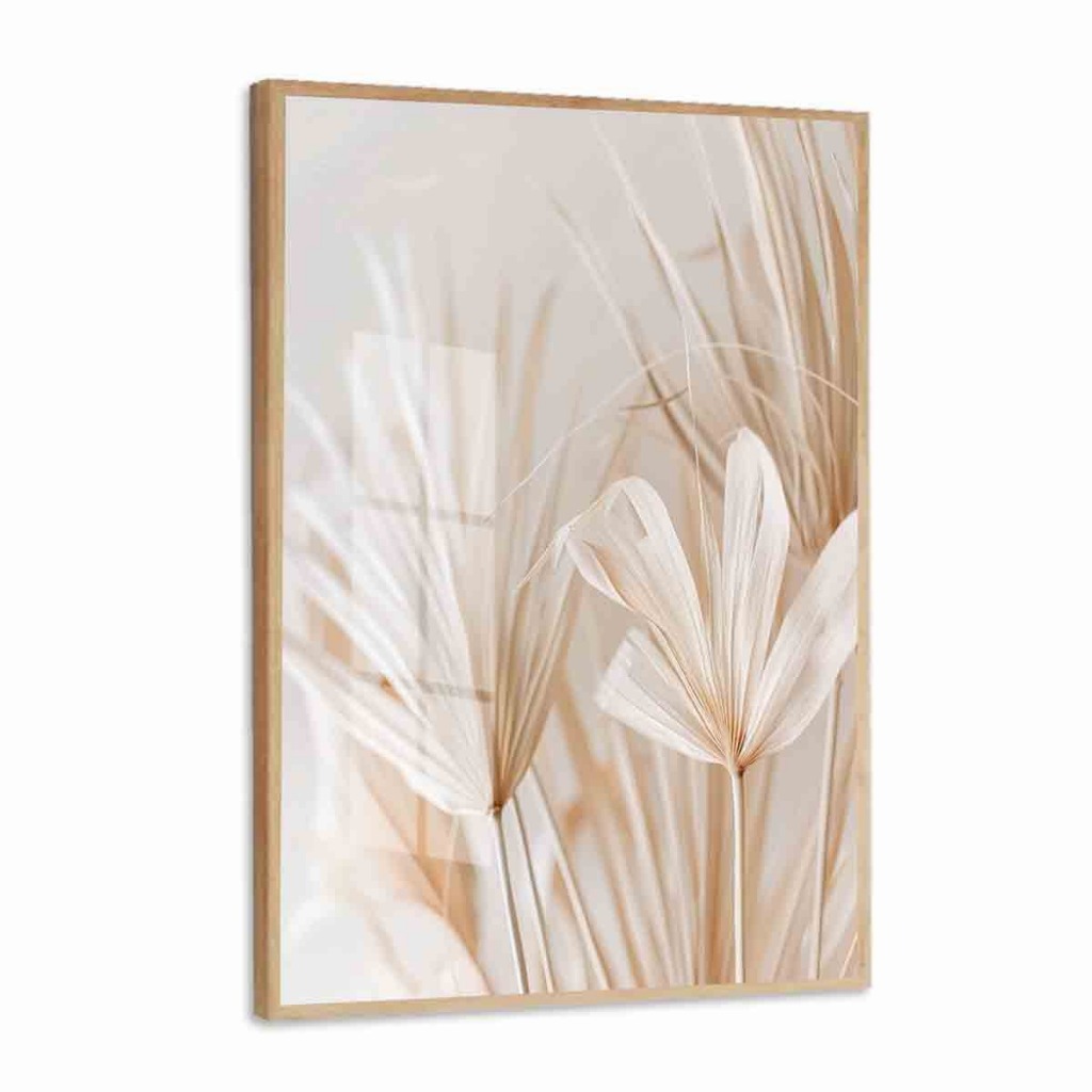 Quadro Decorativo Flores Nude Bege Moldura E Vidro Sala Quarto Hall
