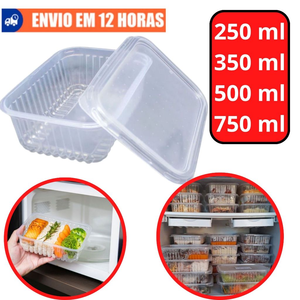 Kit 24 Potes para Marmitas Embalagem Descartável Retangular para