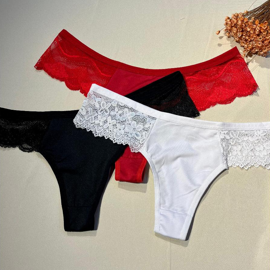Kit Calcinhas Fio Dental Lateral De Renda Confort Lingerie Shopee Brasil