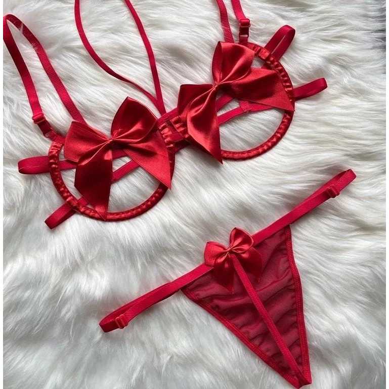 Conjunto Aro Laço Sensual Lingerie Erótica Luxo Shopee Brasil