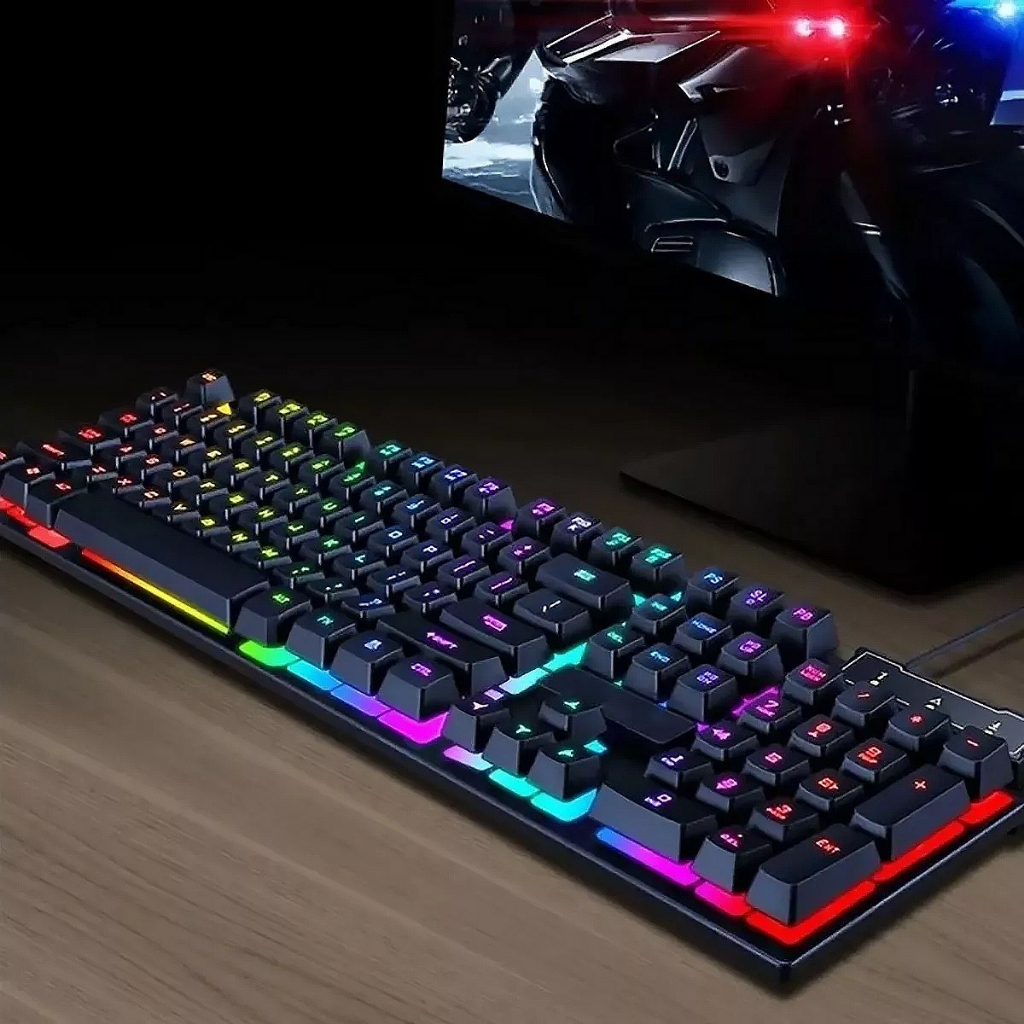 Teclado Gamer Led Rgb Fio Usb Semi Mecânico Pt br Preto Pc