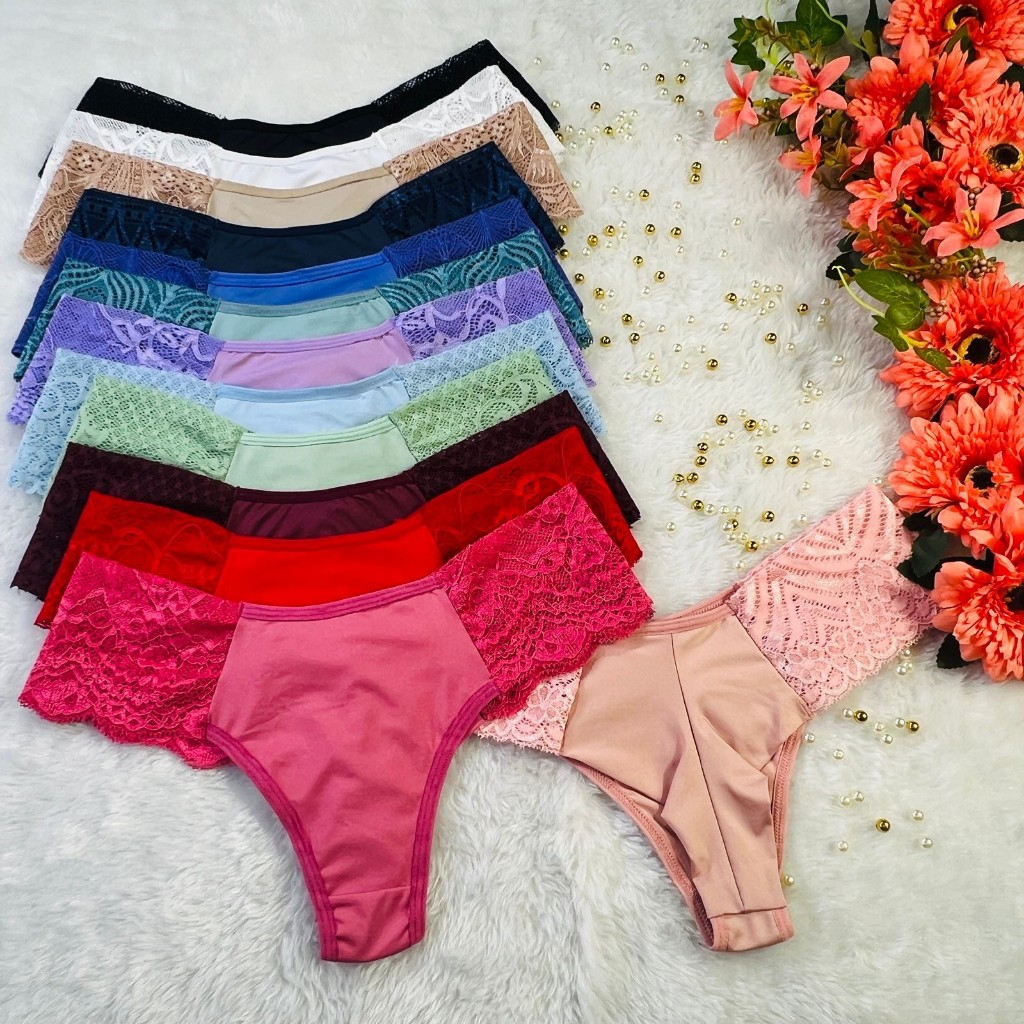 Kit Calcinha Fio Duplo Pala Dupla Conforto Tanga Em Renda Lingerie