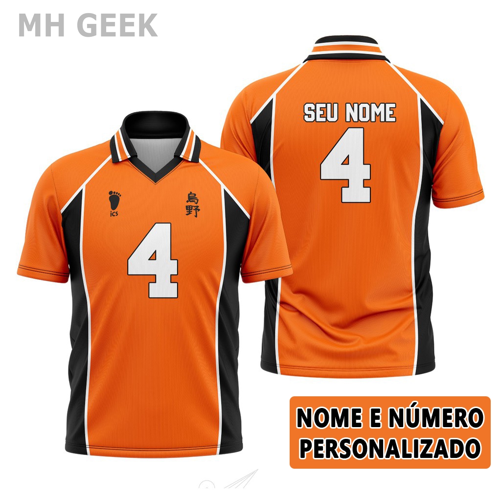 Camisa Camiseta Haikyuu Karasuno Laranja Uniforme Time Personalizada