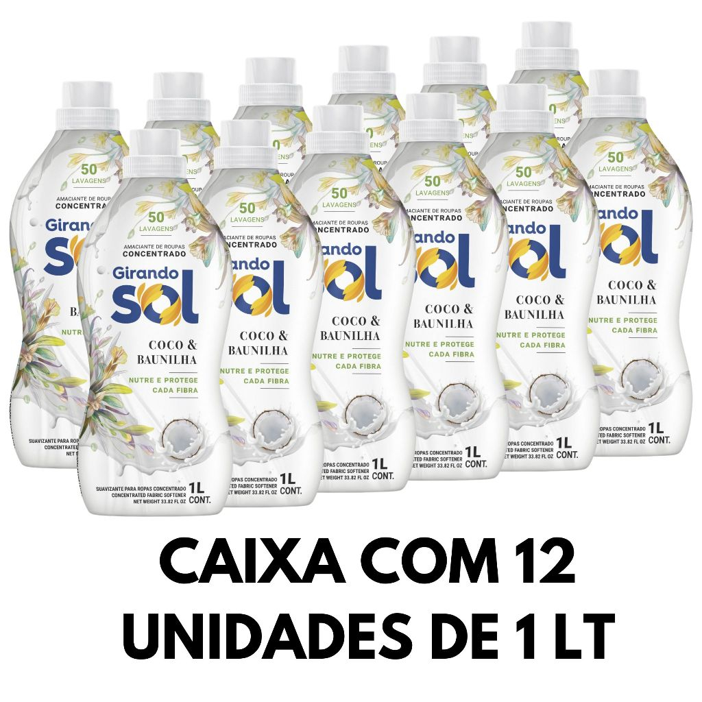 Caixa De Amaciante Concentrado Coco Baunilha 12 Unidades De 1 Litro