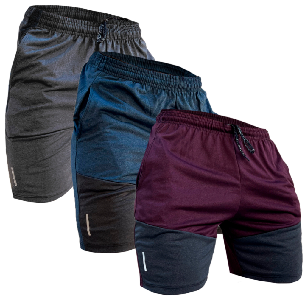 Kit 3 Bermudas Dryfit Masculino Academia Elástico e Cordão Short