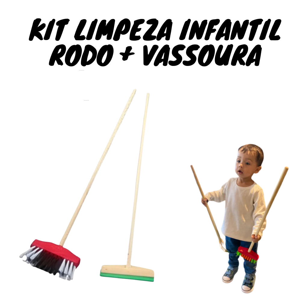 Kit Limpeza Infantil Brinquedos Vassoura E Rodo Mini Vassourinha E