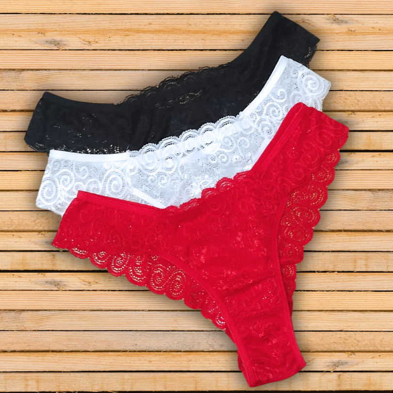 KIT Calcinha PLUS SIZE Rendada Fio Duplo Forrada Confortável Sensual Renda Premium Lingerie 48