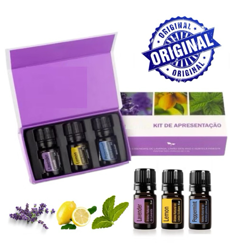 Kit 3 óleos Lavanda Lemon e Peppermint 5ml Shopee Brasil