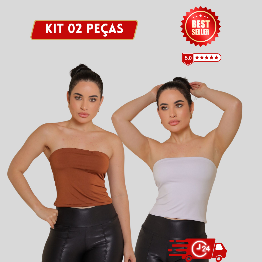 KIt 2 Croppeds Top Tube Tomara Que Caia Feminino Faixa Tecido Duplo