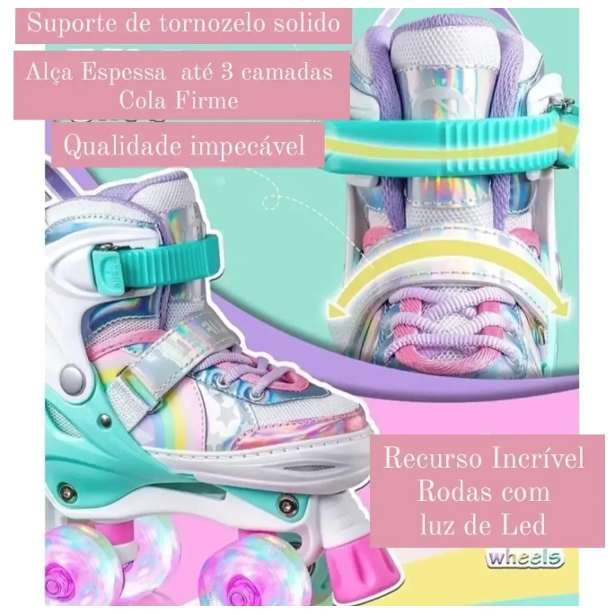 Patins 4 Rodas ARCO ÍRIS Luz De Led E Glitter Top Shopee Brasil