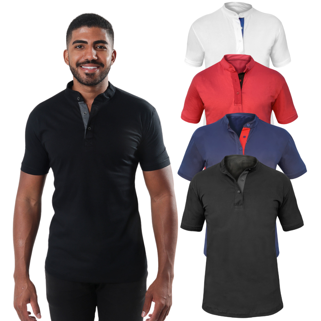 Camisa Masculina Slim Gola Padre Henley Algod O Es Luxo