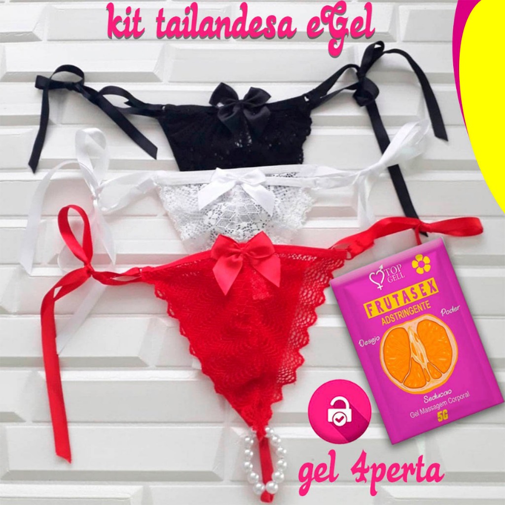 Kit Sex Shop Calcinha Tailandesa Sexy E Gel Diminui Ela Lubrificante