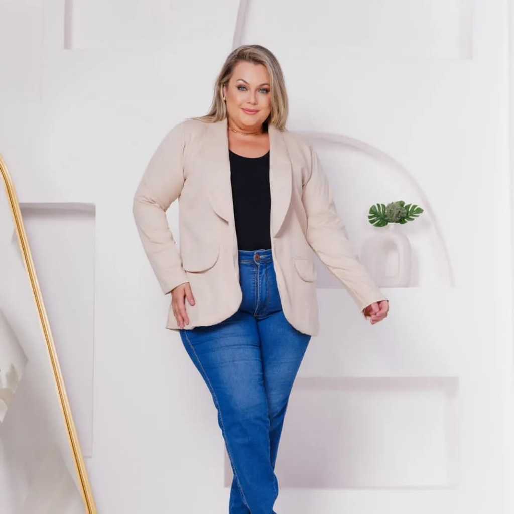 Blazer Max Feminino Alfaiataria Plus Size Casaco Social Frente Aberta