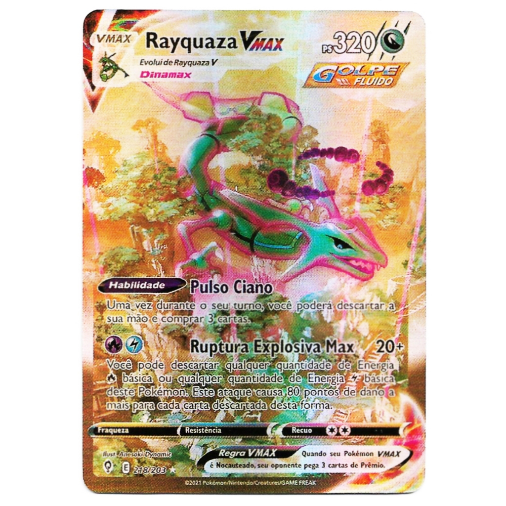 Carta Pokémon Rayquaza Vmax Português Brilhante Mew Pikachu Charizard