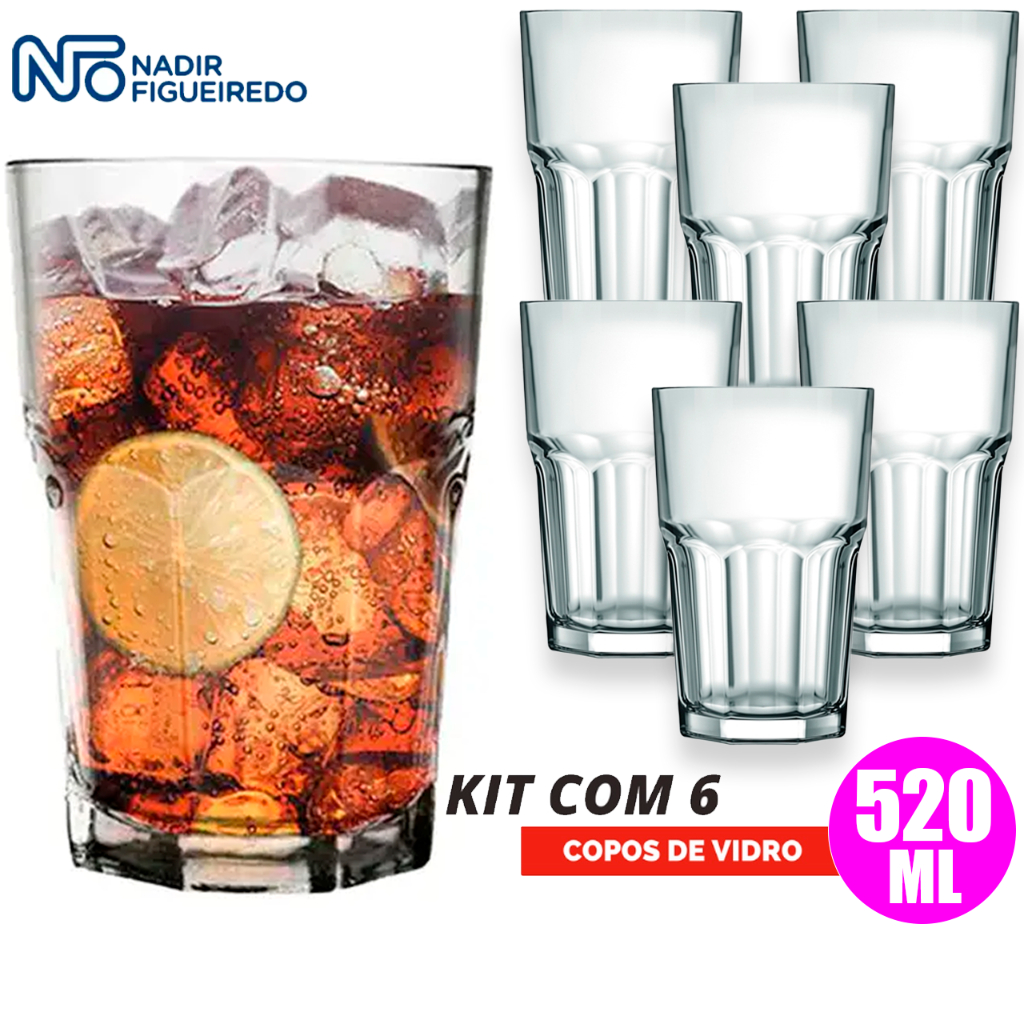 Kit Jogo 6 Copos Nadir 520ml Bristol Long Drink Conjunto De Copos Vidro