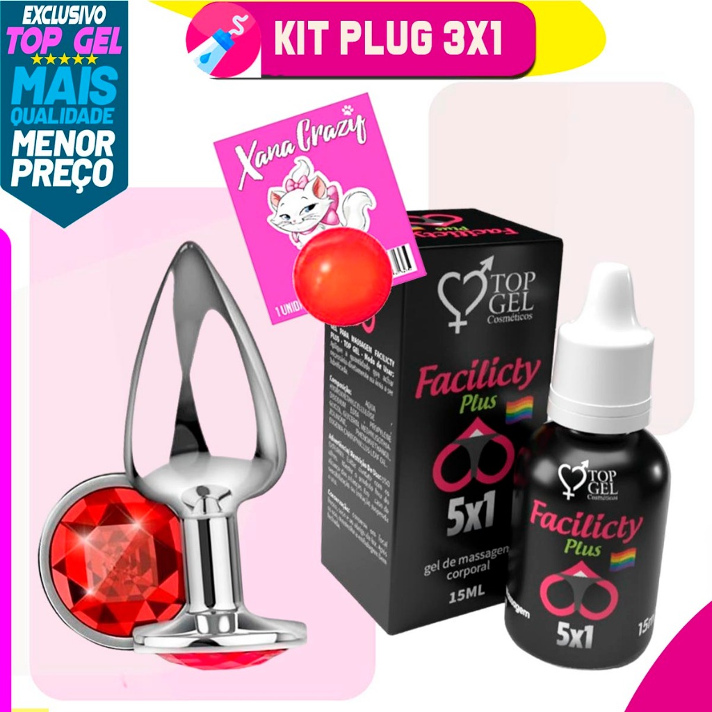 Kit Sex Shop Anal Plug Bolinha E Lubrificante Sexual Marca Top Gel