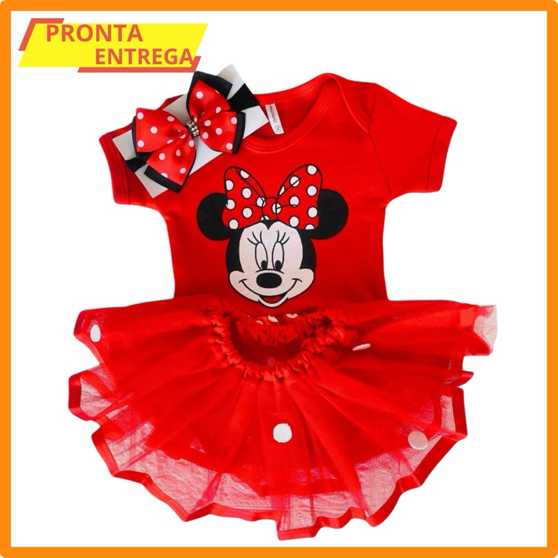 Body De Bebe Tematico Mesversario Minnie La O E Tule Shopee Brasil