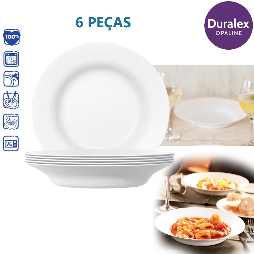 Kit C 6 Prato Duralex Opaline Menu Fundo 23cm Nadir Figueiredo