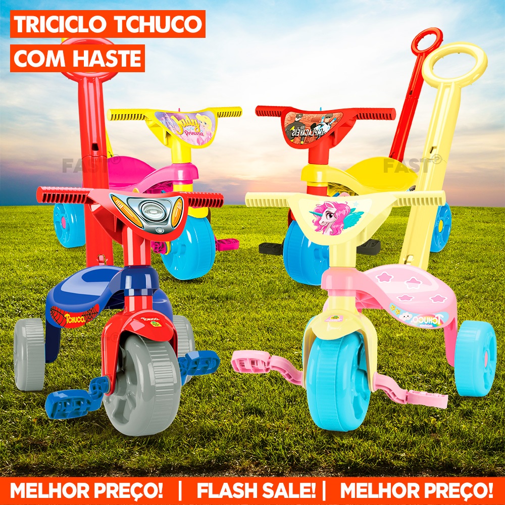 Triciclo Tchuco Haste Motoca Velotrol Motoquinha Infantil Chave