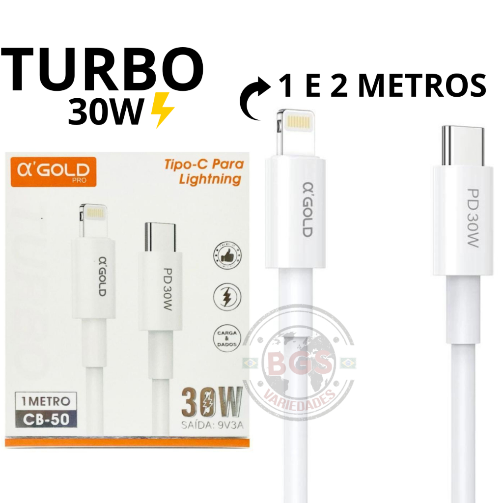 Cabo Tipo C Lightning Super Turbo 30W Para Iphone Agold Original 1