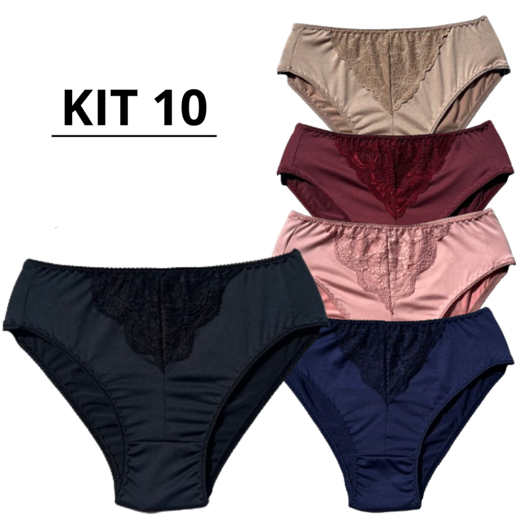 Kit Calcinha Calçola Renda V Renda Cintura Alta Lingerie