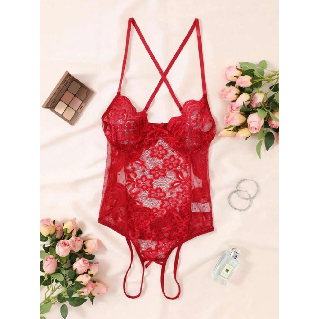 Bori Lingerie Sexy Body Rendado Abertura Frontal E Decote Real A