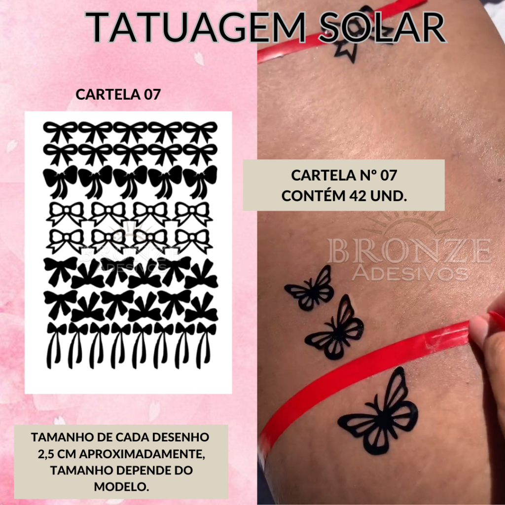 Cartela Tatuagem Solar Borboleta Bronzeamento Solar Biqu Ni De