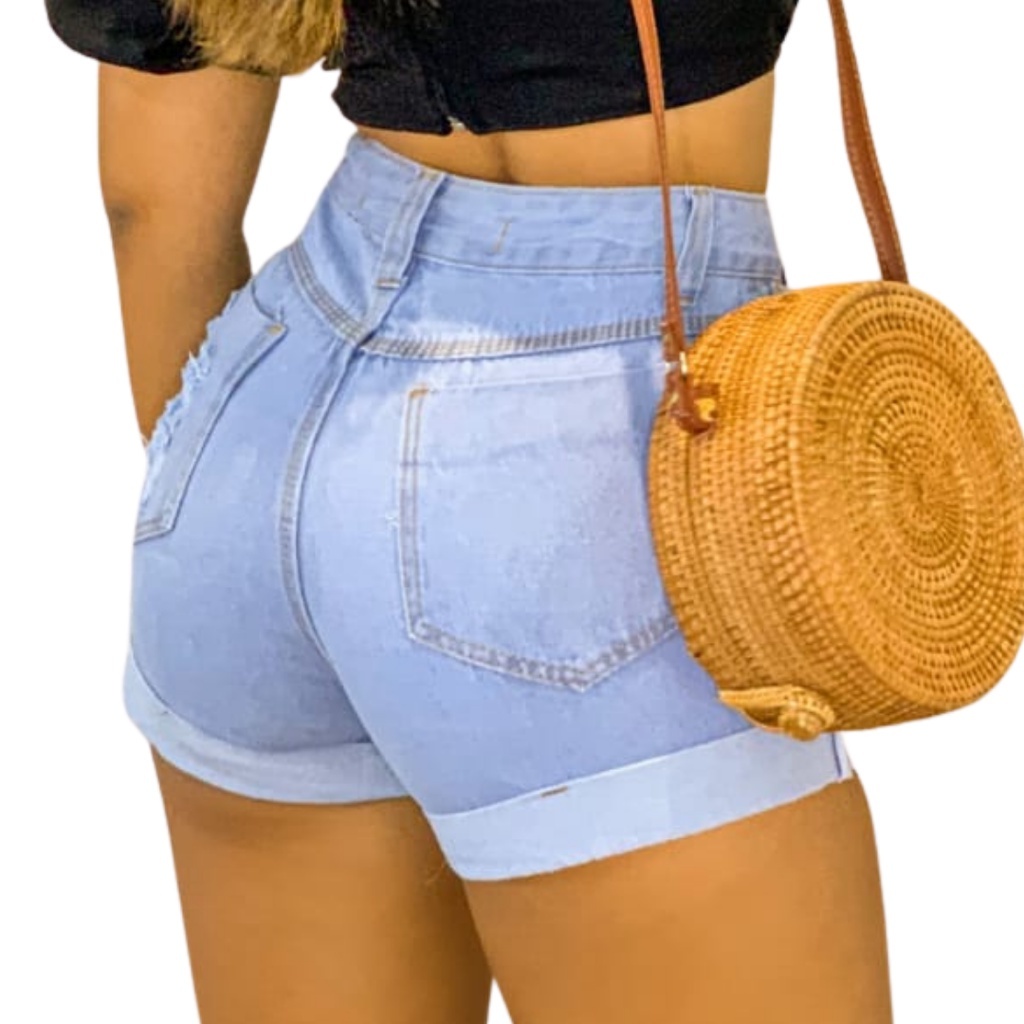 Short Jeans Feminino Cintura Alta Modelo Detonado Shopee Brasil