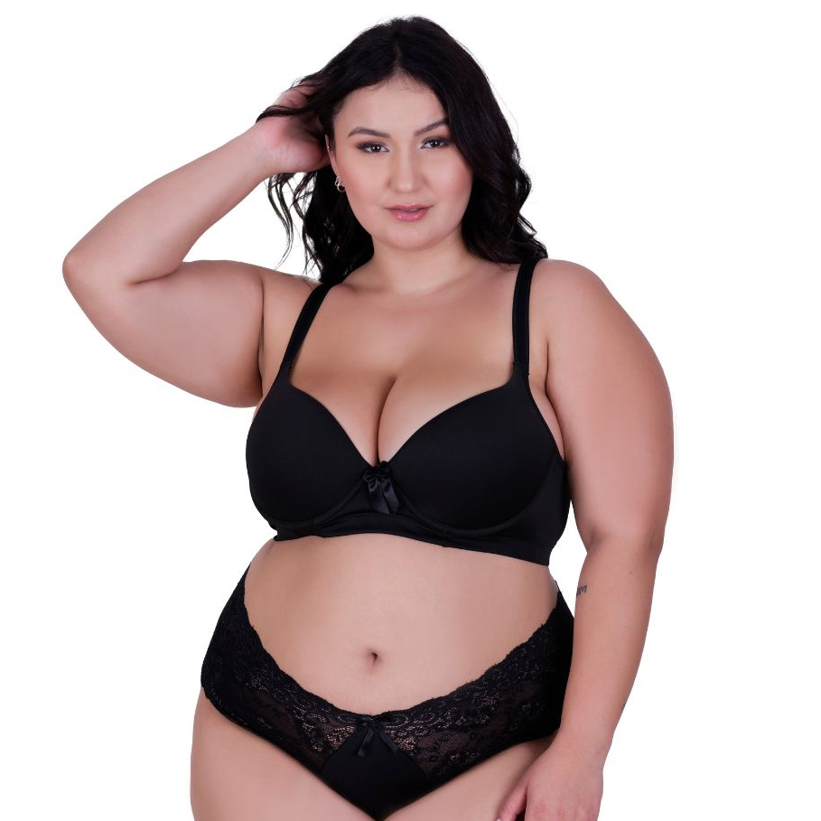 Kit Conjunto Lingerie Plus Size Sutiã Reforçado e Calcinha de Renda