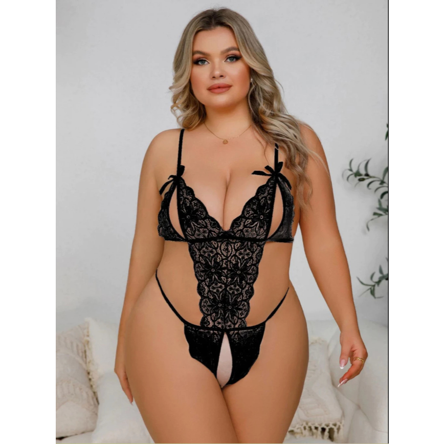 Body Apressadinha Plus Size De Renda Abertura Na Frente Lingerie