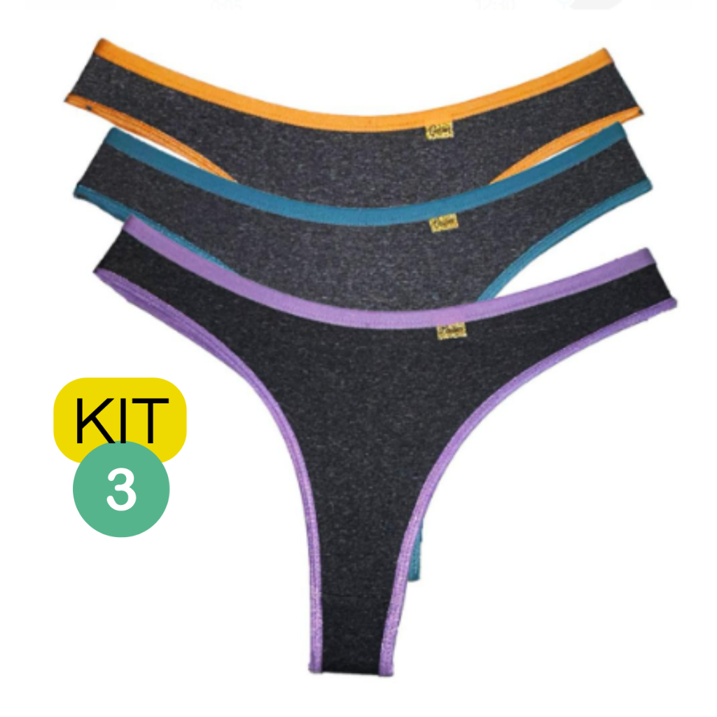 Kit 3 Calcinha Feminina Adulto Sexy Cotton Lingerie Fio Dental Tanga