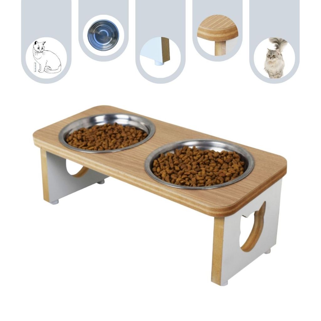 Comedouro Gato Bebedouro Duplo Elevado Ergonômico Pet MDF Linha Basic